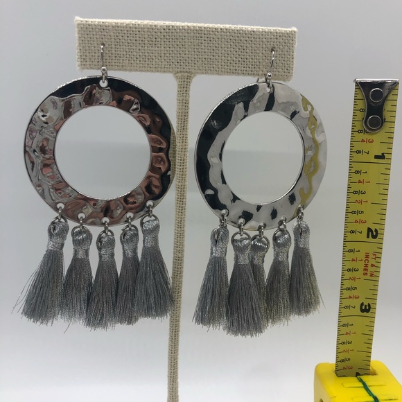 Carolina Hill circle tassel 3” silver earrings . - Picture 3 of 3